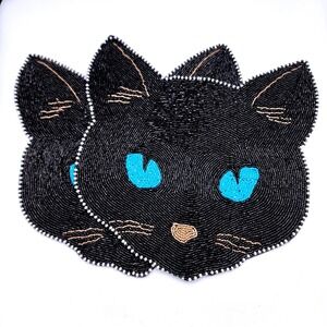Halloween Beaded Placemat Placemats Charger 14" Black Cat Christian Lacroix 2 Pc
